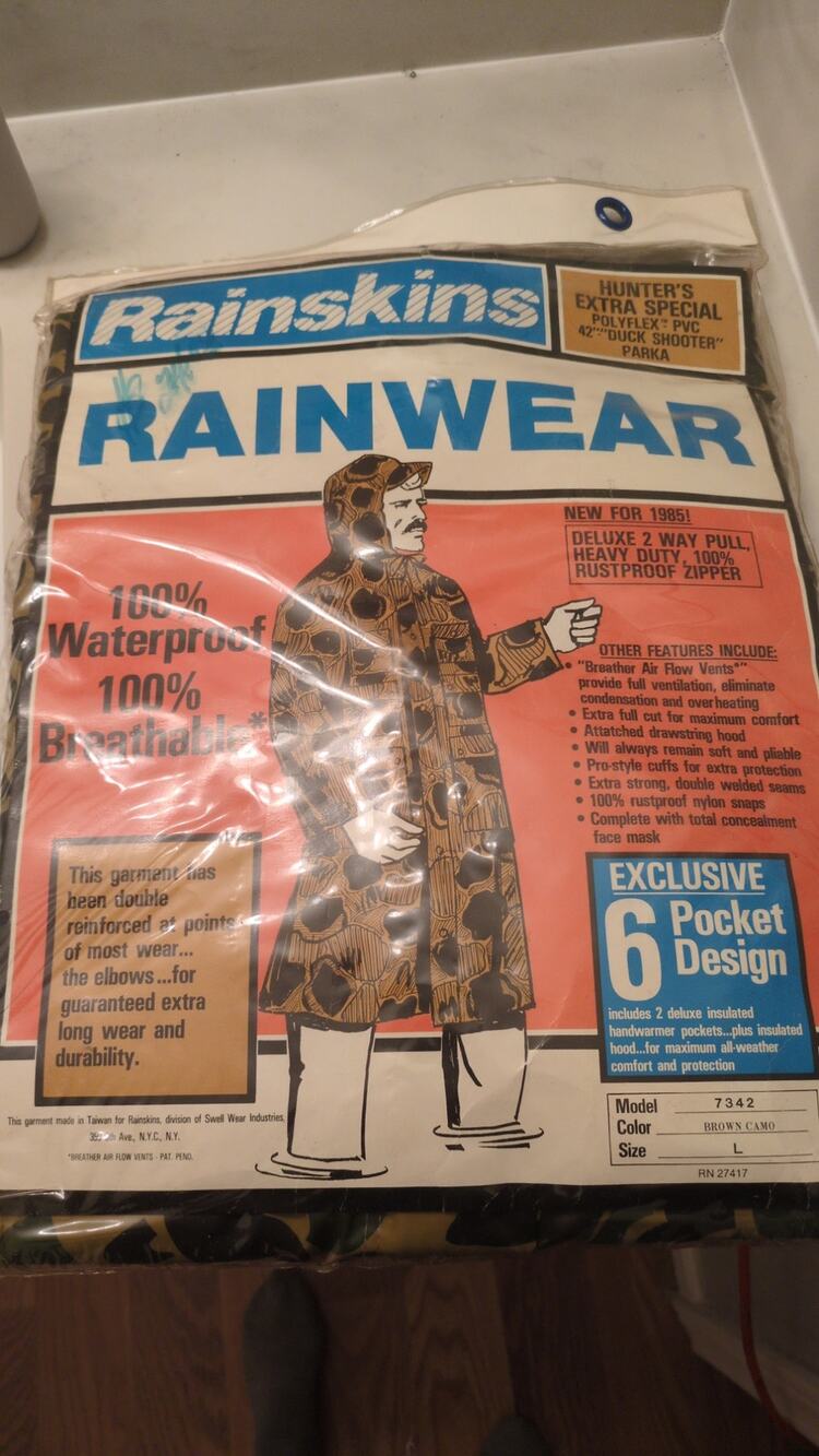 Vintage Rainskins Rainwear Hooded Coat - Brand New! Size Large